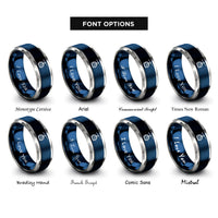 font options for inside engraving on blue & grey gondola cable rings
