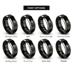 font options for inside engraving on black & gray goose footprint rings