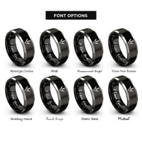font options for inside engraving on black & gray goose footprint rings