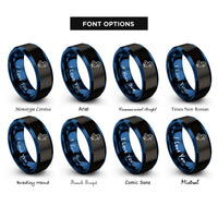 font options for inside engraving on black & blue gosling rings