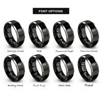 font options for inside engraving on black & grey gps handheld rings