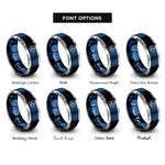 font options for inside engraving on blue & silver gps navigation arrow rings