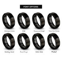 font options for inside engraving on black gps waypoint pin rings