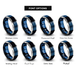 font options for inside engraving on blue & silver graduated cylinder rings