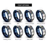 font options for inside engraving on blue & silver graduated cylinder rings