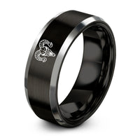 engraved rings for couples – black & gray tungsten ram skull ring