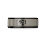 unique womens promise ring – black & grey tungsten ram skull wedding band