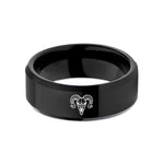 custom mens tungsten ring – black tungsten ram skull wedding band