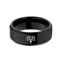 custom mens tungsten ring – black tungsten ram skull wedding band