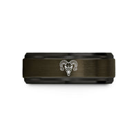 unique womens promise ring – gunmetal & black tungsten ram skull wedding band