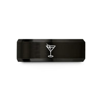 custom engraved ring men – black & gold tungsten martini olive wedding band