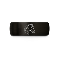 couples engraved promise ring – black tungsten western pleasure horse wedding band
