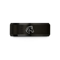 couples engraved promise ring – black tungsten western pleasure horse wedding band