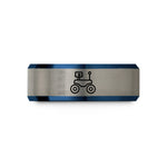laser engraved rings – blue & grey tungsten robot rover wedding band
