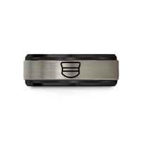 engraved rings for men – black & silver tungsten conductor hat wedding band