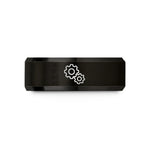 engraved rings for men – black tungsten meshed gears wedding band