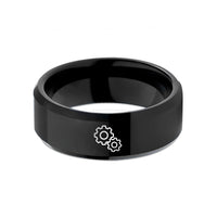 tungsten rings for men – black tungsten meshed gears wedding band