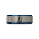 personalized presents for guys – blue & gray tungsten split rock lighthouse wedding band