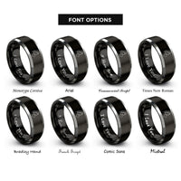 font options for inside engraving on black & gray granddaughter heart rings