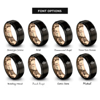 font options for inside engraving on black & rose gold grapes rings