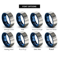 font options for inside engraving on blue & silver gratitude lotus rings