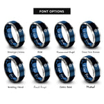 font options for inside engraving on blue & grey gravitational waves rings