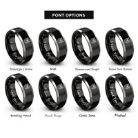 font options for inside engraving on black & grey great horned owl rings