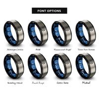 font options for inside engraving on black & blue & silver green circle rings