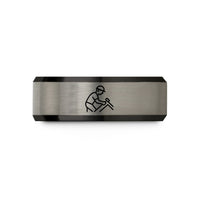 engraved ring for her – black & gray tungsten roofer roofline wedding band