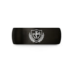 men's tungsten wedding band – black & gold tungsten pharmacy crest wedding band