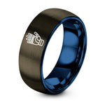 GREY Tungsten Carbide Rings for Men – gunmetal & blue tungsten mechanical hand silhouette ring