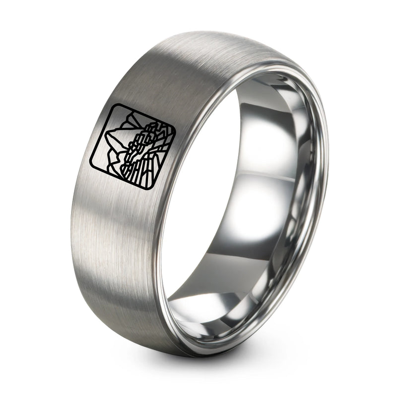 Machu Picchu Stamp – Tungsten Wedding Band, 8 mm, Gray Comfort-Fit Unisex