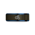 mens tungsten wedding band – gunmetal & blue tungsten gear train wedding band