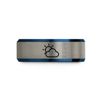 tungsten carbide men's ring – black & blue & gray tungsten partly cloudy wedding band