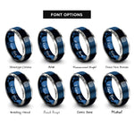 font options for inside engraving on blue & silver grid array rings