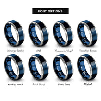 font options for inside engraving on blue & silver grid array rings