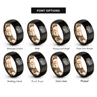 font options for inside engraving on black & rose gold grilled cheese rings