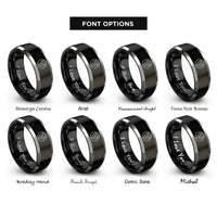 font options for inside engraving on black & gray grip holes rings