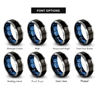 font options for inside engraving on black & blue & grey grip tape rings