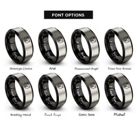 font options for inside engraving on black & gray grizzly bear rings