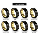 font options for inside engraving on black & gold groom bow tie rings