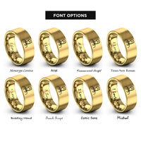 font options for inside engraving on gold groom bow tie rings