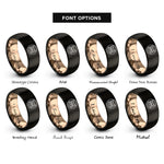 font options for inside engraving on black & rose gold grumpy face rings