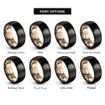 font options for inside engraving on black & rose gold guard heart flag rings