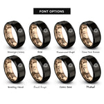 font options for inside engraving on black & rose gold guardian shield heart rings