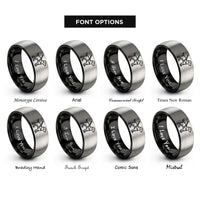 font options for inside engraving on black & silver guide dog harness rings
