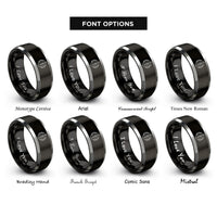 font options for inside engraving on black & silver guitar circle rings