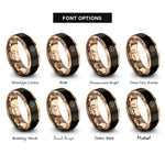 font options for inside engraving on black & rose gold guitar circle rings
