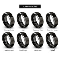 font options for inside engraving on black & grey guitar f holes rings