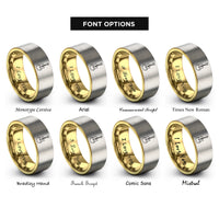 font options for inside engraving on gold & gray guitar f holes rings